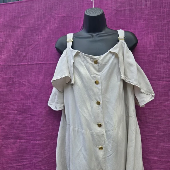 LINEN Ashley Stewart White Cold Shoulder Midi Dress - Picture 5 of 10